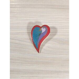 Laurel Burch Brooch Pin Dove Heart Enamel Women Cloissonne Gold Purple Red Retro